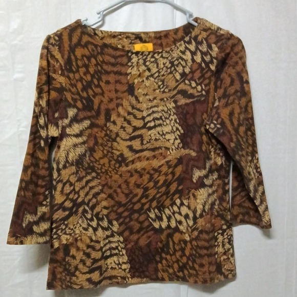 🎈4 FOR $20  RUBY Rd Petite Printed Top Shirt 3/4 Sleeve Size PS - Picture 1 of 5